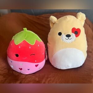 Squishmallows set of two Valentine’s 12”-Strawberry and 15”-Dog.